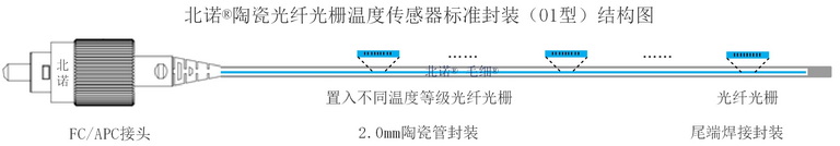 北諾?絕緣串式（陣列式）光纖光柵溫度傳感器（陶瓷封裝）結(jié)構(gòu)圖