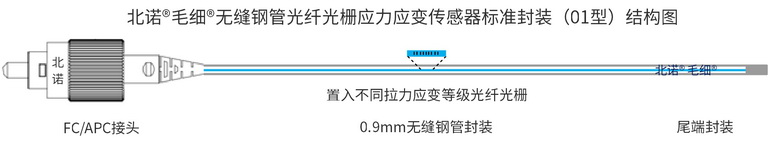 北諾?毛細(xì)?無縫鋼管 單端光纖光柵應(yīng)變傳感器結(jié)構(gòu)圖