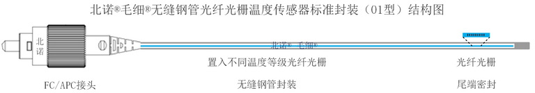 北諾300攝氏度毛細(xì)無縫鋼管單端光纖光柵傳感器（01型）結(jié)構(gòu)圖